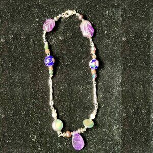 8” rhodium over silver, genuine amethyst bracelet/anklet